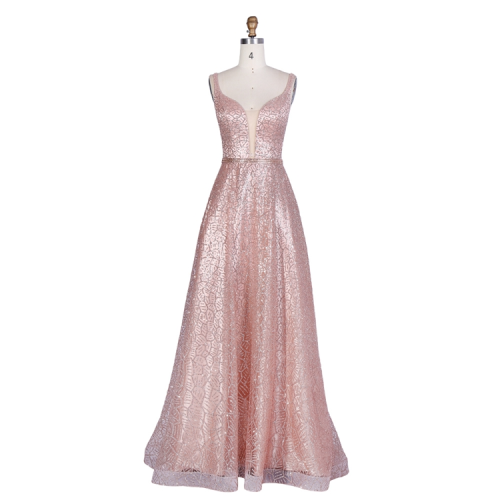 Factory direct sell floor length charming glitter tulle v neck backless prom dress for party