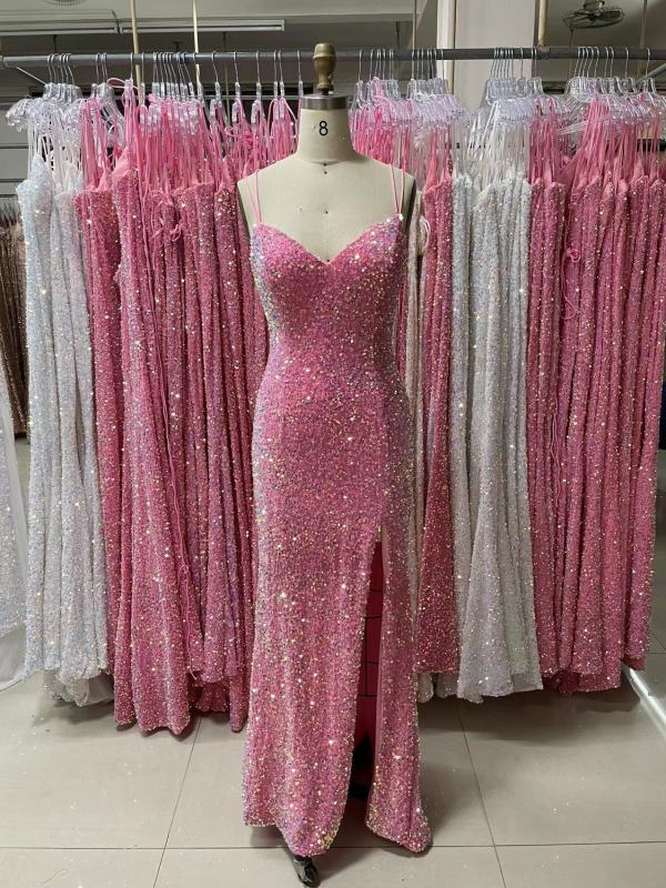 Sleeveless Solid Color Sexy Slit Pretty Modest Prom Dresses