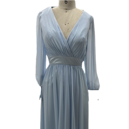 Long Sleeve Deep V Neck A Line Chiffon Newest Fashion Plus SizE Party Women Evening Dress