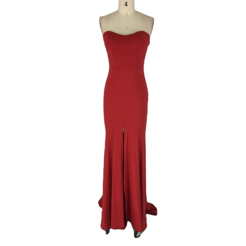 Promotion front slit sweep train charming red strapless evening dress women 3 buyers