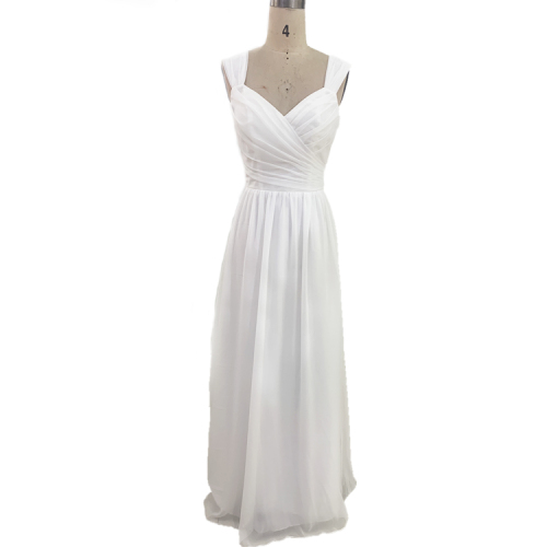 Customized v neck ruffles elegant bridal party white long bridesmaid dresses