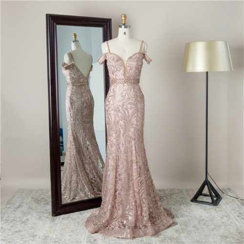 2022 new design off the shoulder formal sweep train mermaid evening dresses for women