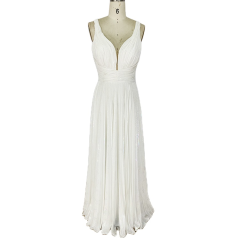2022 new design cheap v neck backless ruffles floor length long white ladies prom dresses