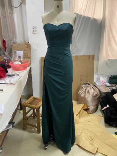 Sweetheart High Slit Ruffle Mermaid Trumpet Style Simple Solid Color Prom Dress 2023