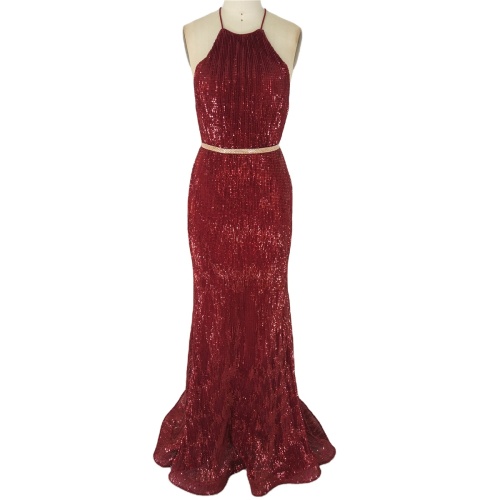 New design Mexican style halter pleated sequin fabric ladies evening dress for party