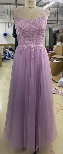 Lace Up Back Full Embroidery A Line Senior Floral Tulle Prom Dress
