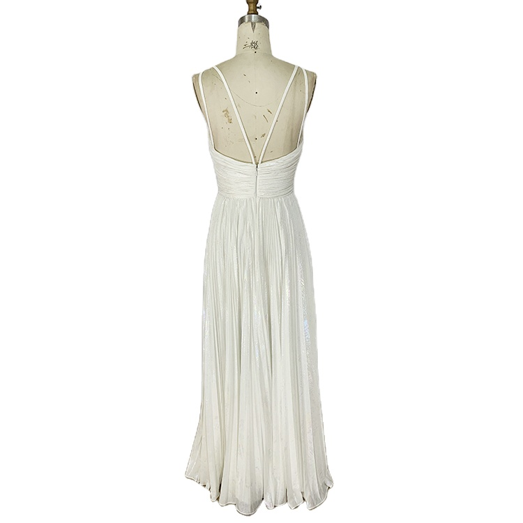 2022 new design cheap v neck backless ruffles floor length long white ladies prom dresses