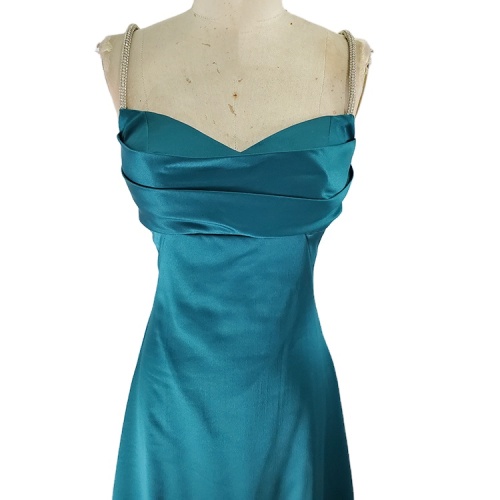Gracefully v neck spaghetti strap satin simple sexy formal evening dress