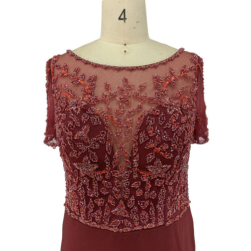 New design scoop neckline short sleeves beaded long women evening dresses mother of bride dresses for wedding