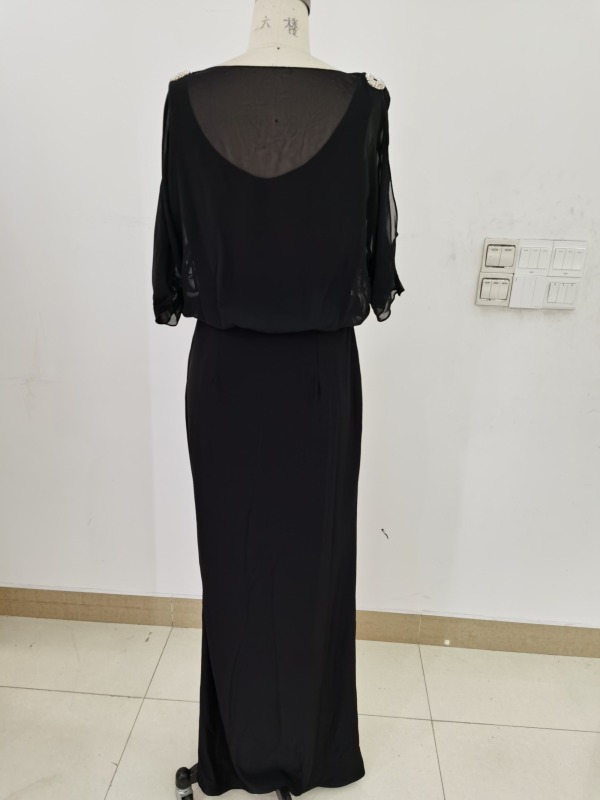 Drop shipping low MOQ customize tailor made sizes women's chiffon black luxury evening dress for mother of the bride