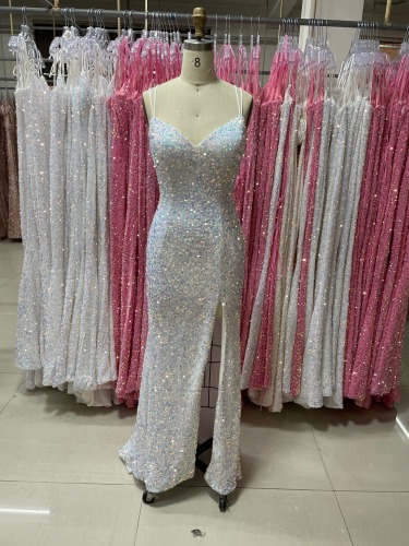 Sleeveless Solid Color Sexy Slit Pretty Modest Prom Dresses