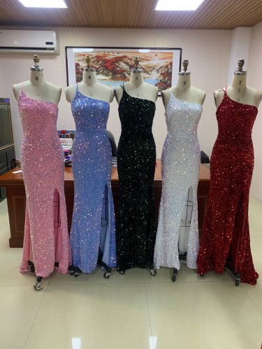 Solid Colors One Shoulder Floor Length Hot Prom Dress Chinese Corset Evening Gown