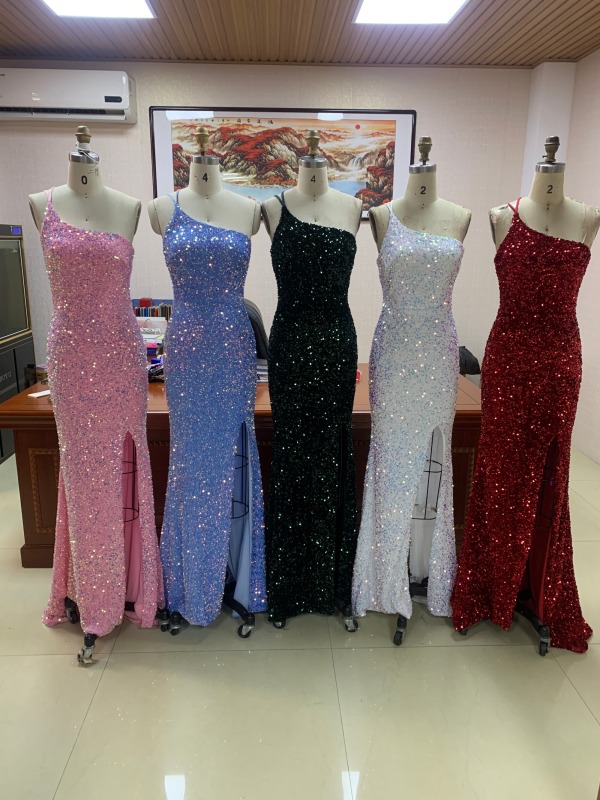 Solid Colors One Shoulder Floor Length Hot Prom Dress Chinese Corset Evening Gown