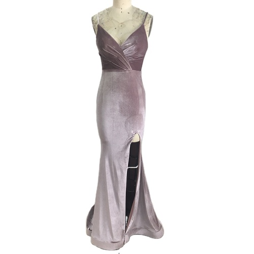High quality velvet v neck split slit sexy formal dresses long gowns evening dresses for ladies