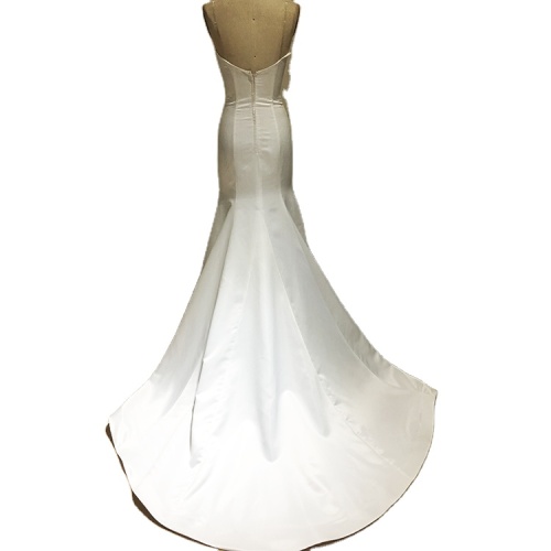 2022 factory direct sell simple spaghetti strap deep v-neck and pockets white sexy satin wedding dress