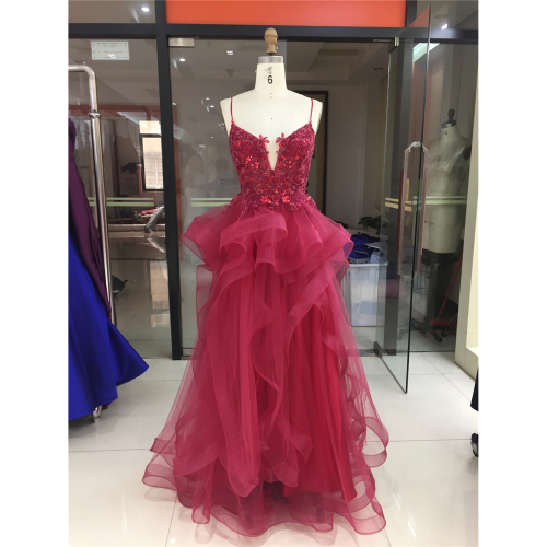 Spaghetti strap asymmetrical beading beaded appliques sexy women prom dress for party