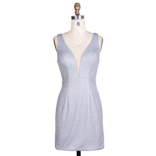 Deep v neck custom color cheap prices glitter short prom dress for party