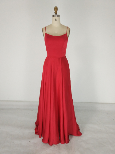 Promotional square neckline lace up high split sexy red formal evening dress