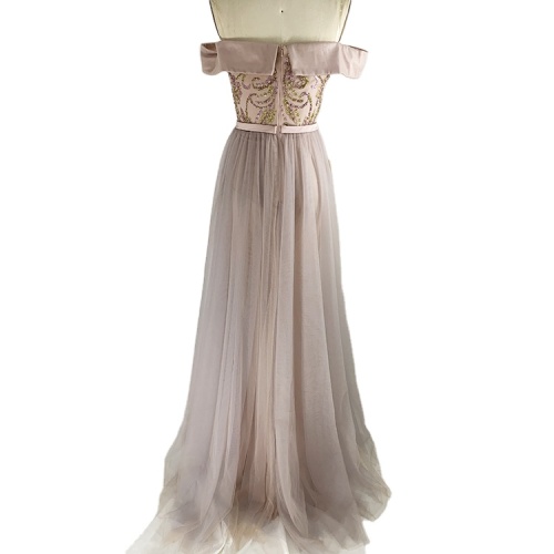 Sweetheart neckline off the shoulder beaded pink elegant ladies formal party evening dresses