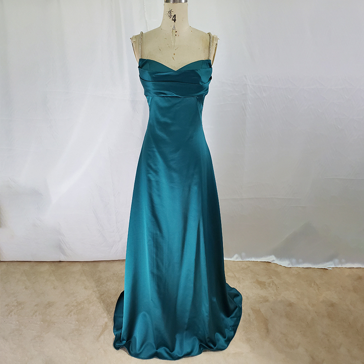 Gracefully v neck spaghetti strap satin simple sexy formal evening dress