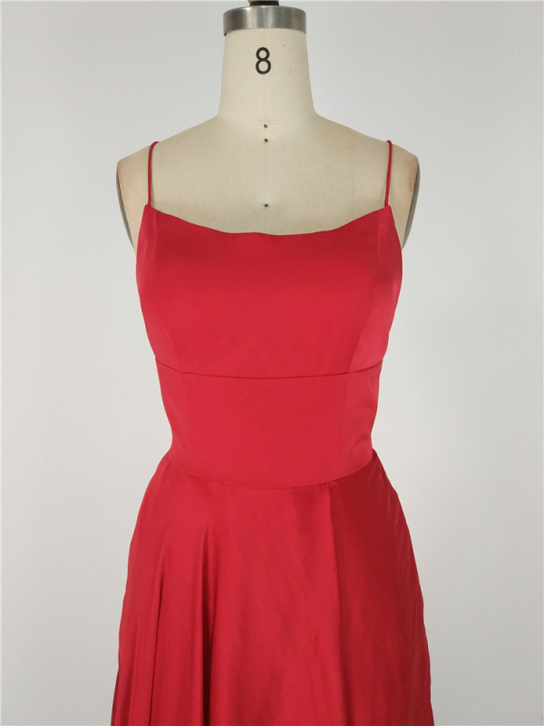 Promotional square neckline lace up high split sexy red formal evening dress