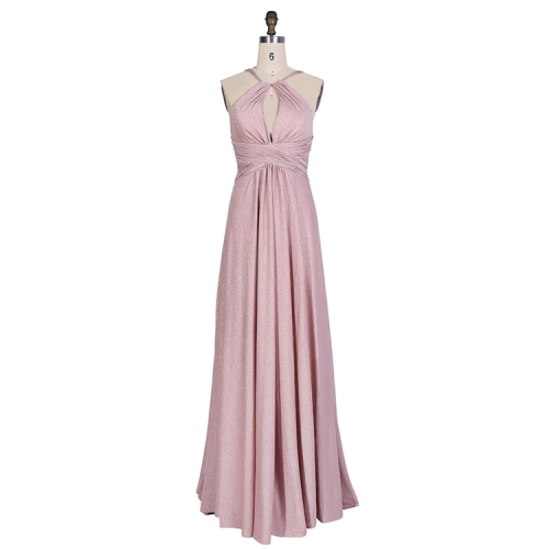 2023 Halter sleeveless pink color Infinity shiny stretch jersey floor length Bridesmaid Dresses