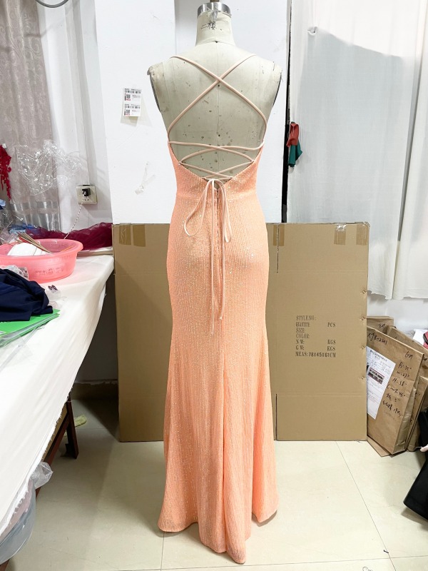 Deep V Neck Solid Color High Slit Germany Women Dinner Sequin Evening Dresses