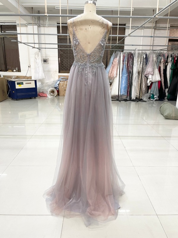 New V neck 3D flower embroidery prom dresses 2023 wholesale for women