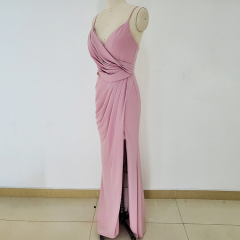 Customized spaghetti strap split slit sexy elegant pink long bridesmaid dresses