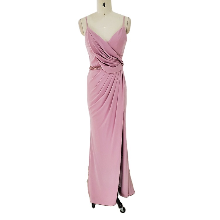 Customized spaghetti strap split slit sexy elegant pink long bridesmaid dresses