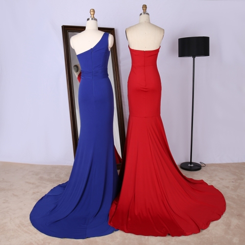 Stretch jersey bridesmaid blue red color Mermaid one shoulder sweetheart neckline Evening Dress 2023