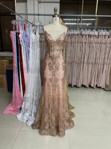 High Quality Mermaid Deep V Neck Corset Sparkle Glitter Sequin Patty Prom Evening Dress for women