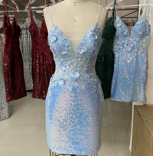 Wholesale Sleeveless 3D Flowers Evening Party Women Bodycon Sequin Dress