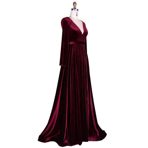 Burgundy Long Sleeve Ladies Evening Mother of The Bride Dresses Hot Selling V Neck Velvet Formal Evening Party Sleeveless