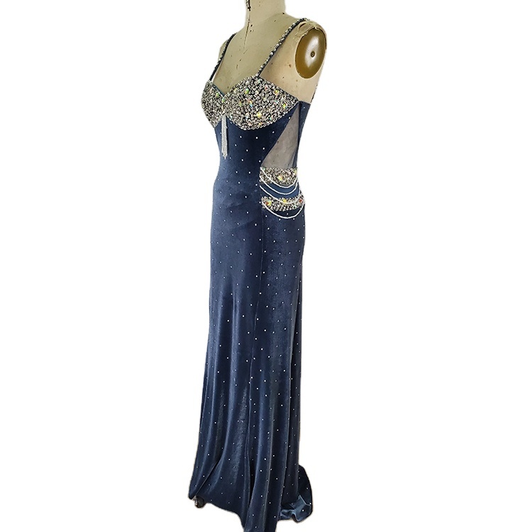 China supplier spaghetti strap beaded ladies dinner luxury evening dresses
