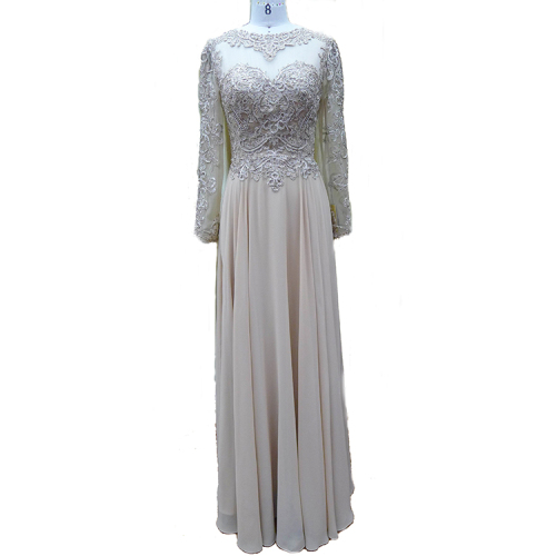 Wholesale scoop neckline embroidery beaded long sleeve evening dresses elegant mother of bride dress
