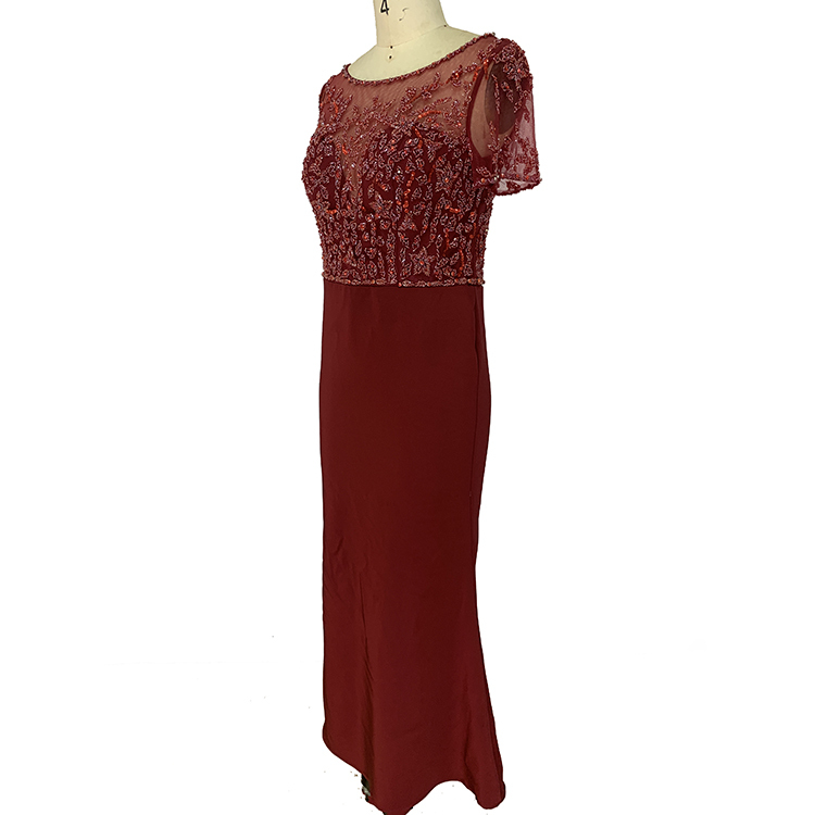 New design scoop neckline short sleeves beaded long women evening dresses mother of bride dresses for wedding