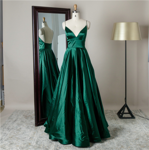 Factory direct sell cheap prices spaghetti strap sweep train cheap women prom dress