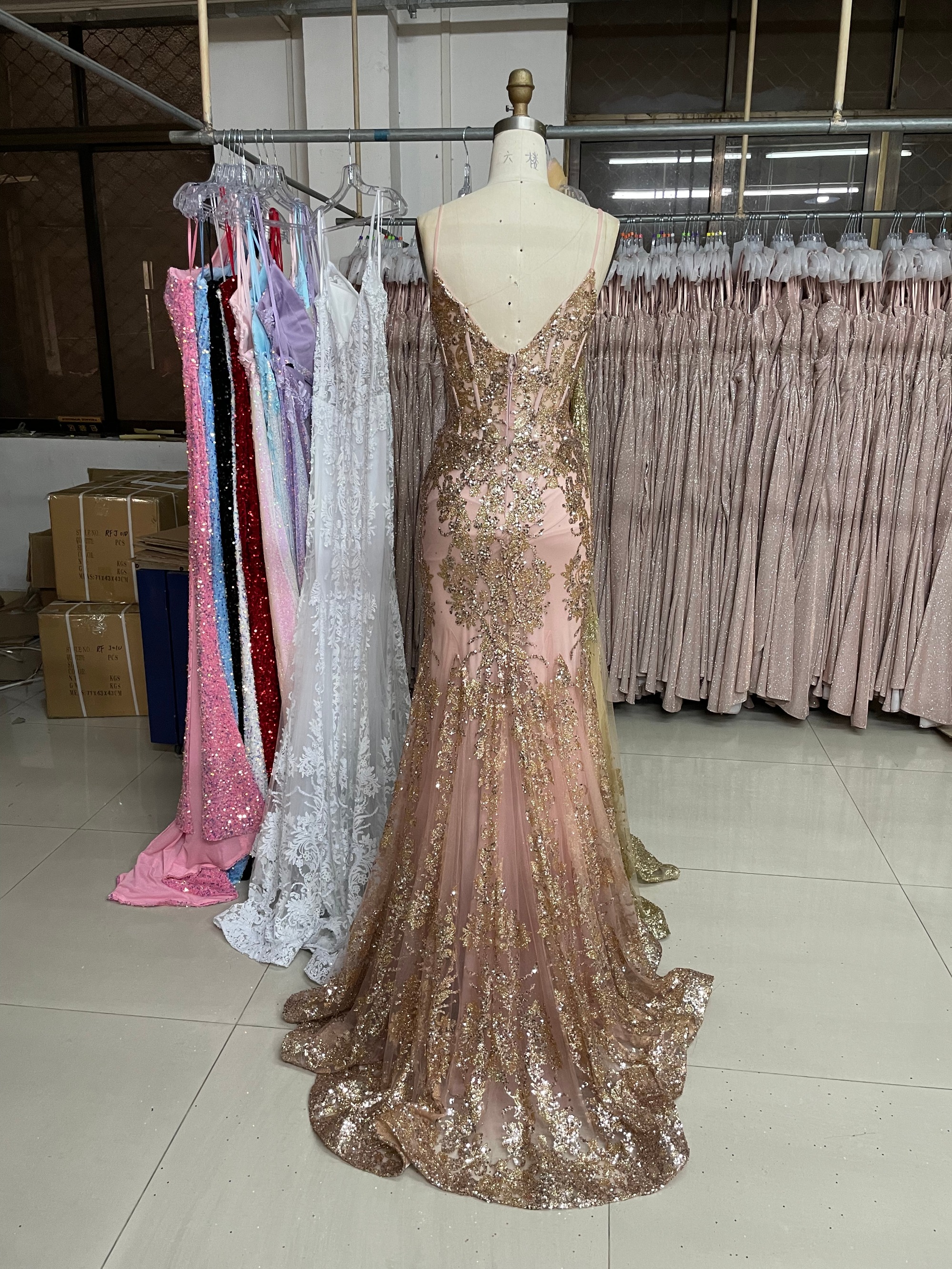 High Quality Mermaid Deep V Neck Corset Sparkle Glitter Sequin Patty Prom Evening Dress for women