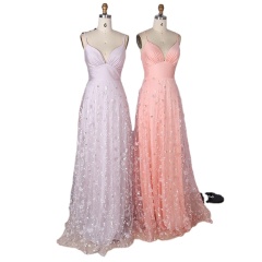 2022 V Neck Spaghetti with embroidered decals long pink wedding Bridesmaid dress Bridesmaid dress