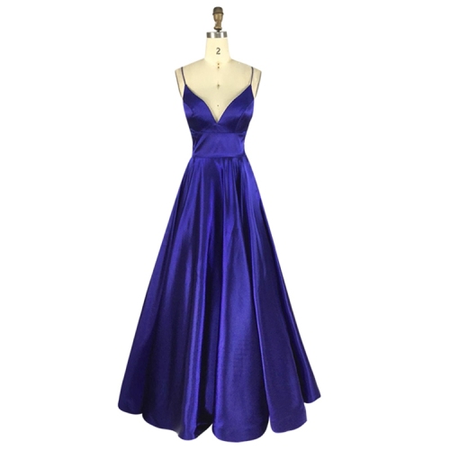 Simple style solid color cheap prices v neck spaghetti strap satin prom dress