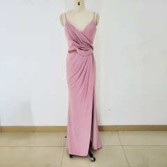 Customized spaghetti strap split slit sexy elegant pink long bridesmaid dresses