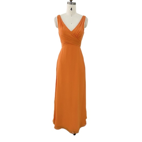 Back lace up sleeveless orange best chiffon long bridesmaid dresses for weddings