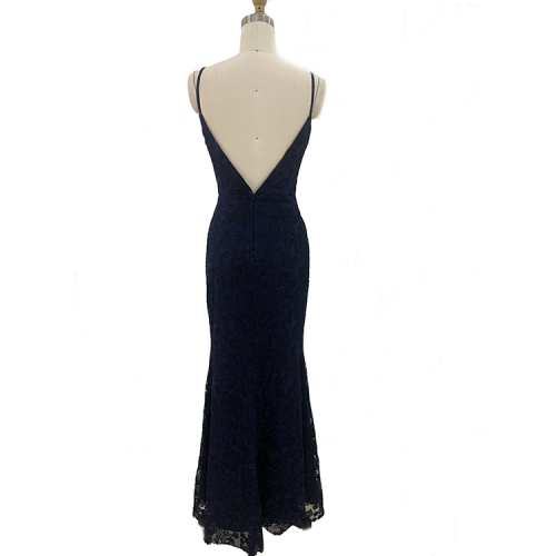 Modern design v neck spaghetti strap lace embroidery sexy navy blue womens bridesmaid dresses