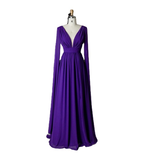 China supplier cheap prices sexy deep v neck long purple bridesmaid dress