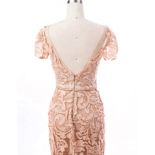 High quality short sleeve lace backless long-length women sexy clothing mother of the bride dresses