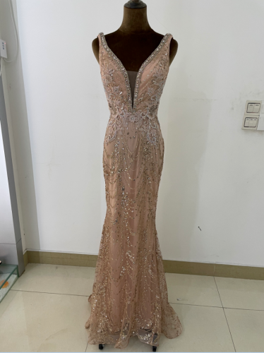 Hand Made Beaded Mermaid Floor Length Sleeveless Corset Women Prom Dress