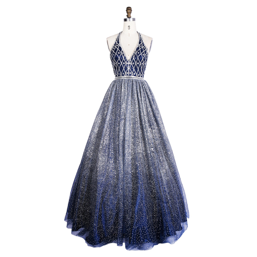 Fashion design halter neckline beaded sparkly sexy ladies evening dress for formal occasion
