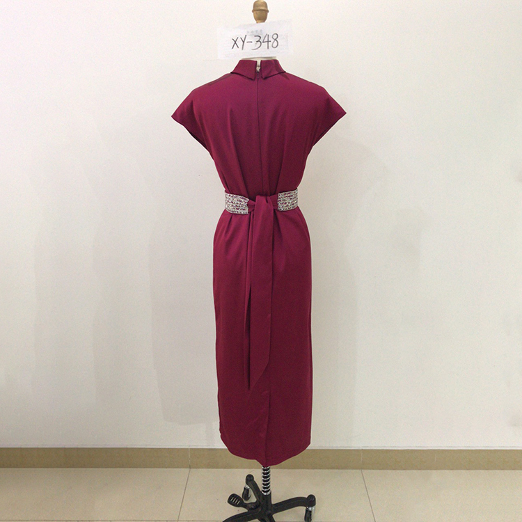 Women Evening Mother of The Bride Dresses Chaozhou Supplier High Collar Beaded Red Formal Evening Party Sleeveless Short Satin