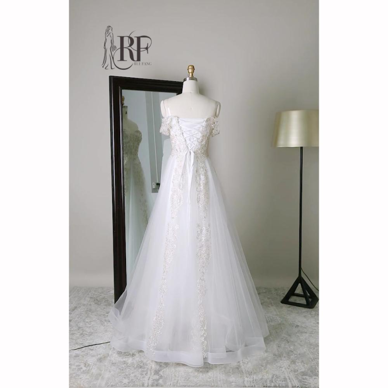 Off The Shoulder A Line Nice Embroidery Solid Colors Prom Dress